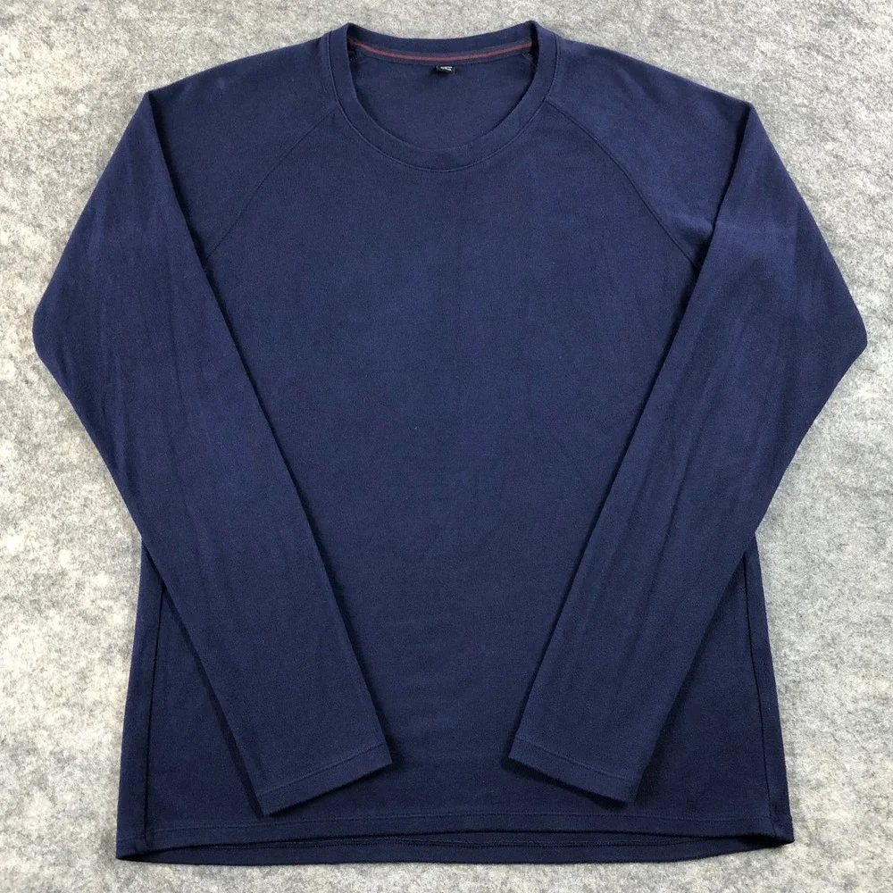 UNIQLO HEATTECH Mens Sweater Medium Navy Blue Fleece Long Sleeve Crew Neck